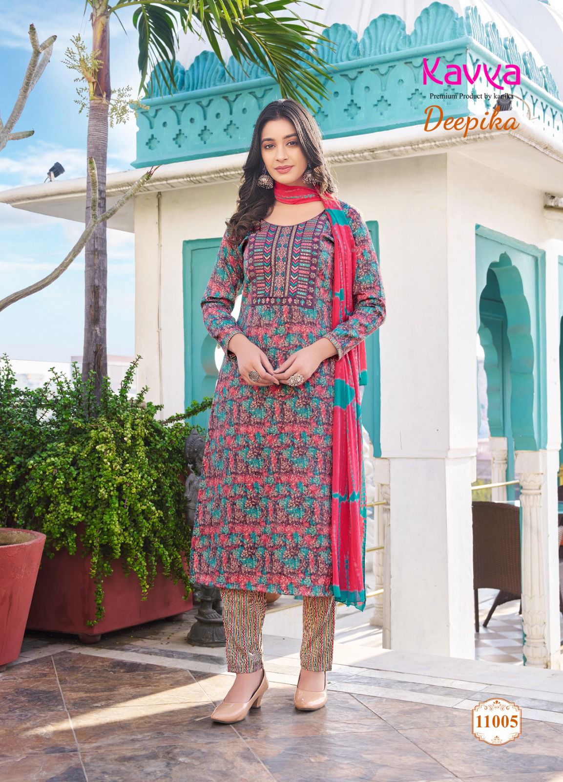 Deepika Vol 11 By Kavya Straight Cut Embroidery Kurti With Bottom Dupatta Wholesale Market
